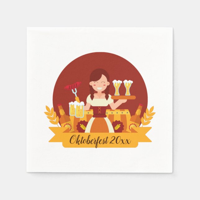 Serviette En Papier Femme de l'Oktoberfest avec bière et saucisse (Devant)