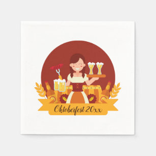 Serviette En Papier Femme d'Oktoberfest avec bière et saucisse