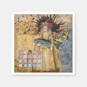 Serviette En Papier Femme Poissons Vintage Gothique Classique