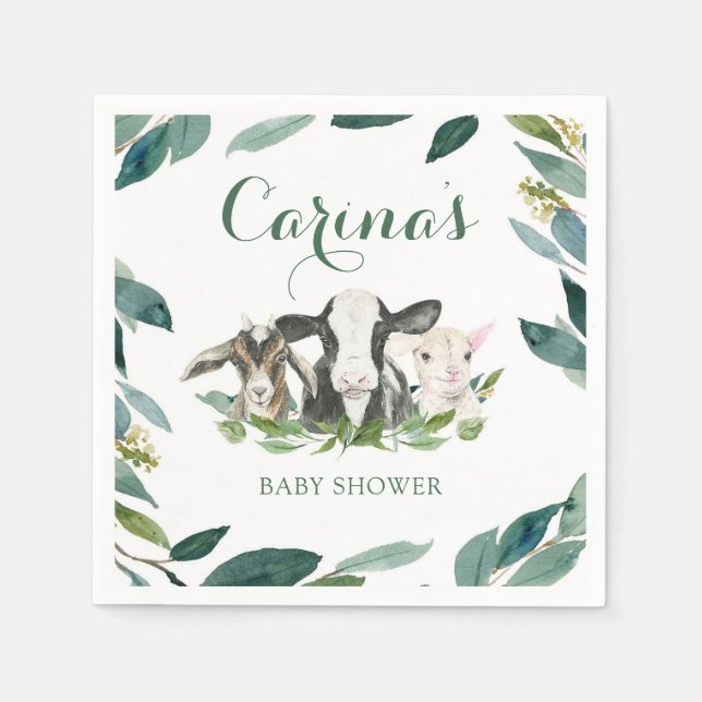 Serviette En Papier Ferme Animal de verdure Baby shower garçon serviet (Devant)