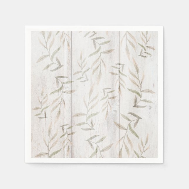 Serviette En Papier Ferme Botanique Blanc Bois Noir Rustique Feuilles (Devant)