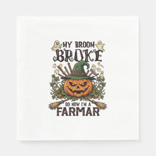 Serviette En Papier Ferme Broom Broke Citrouille d'Halloween Sorcière