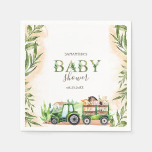 Serviette En Papier Ferme d'animaux à l'aquarelle Tracteur Baby Shower