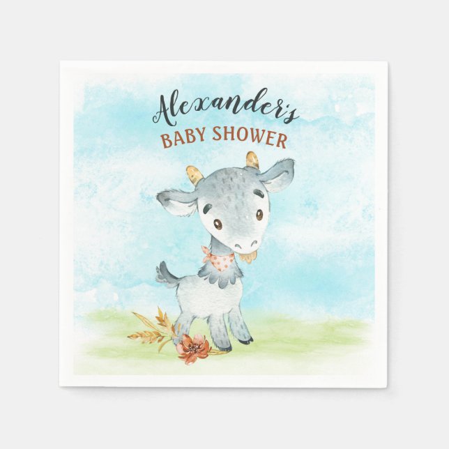 Serviette En Papier Ferme de Baby shower de chèvre d'aquarelle (Devant)