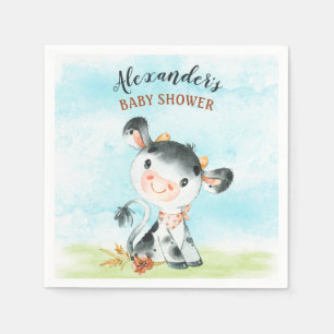 Serviette En Papier Ferme de Baby shower de vache Watercolor
