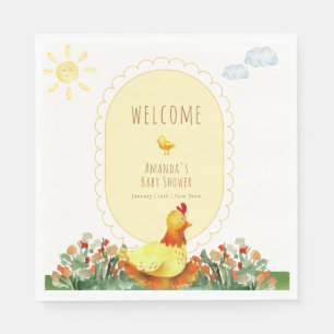 Serviette En Papier Ferme de gingham jaune Bienvenue à la baby shower