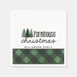 Serviette En Papier Ferme Noël Vert Plaid Nom de famille