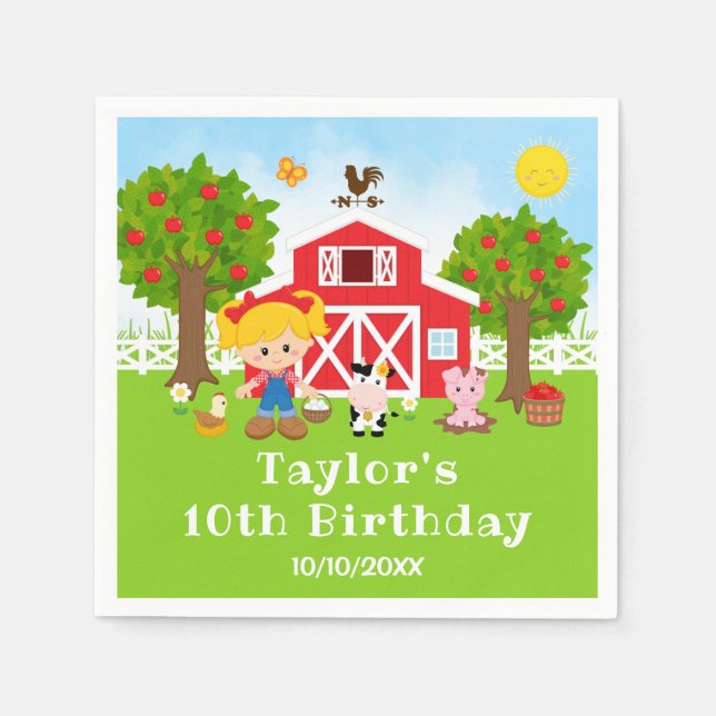 Serviette En Papier Ferme Red Grange Blonde Coiffeuse Fille Anniversai (Devant)