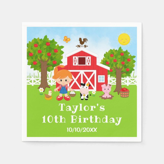 Serviette En Papier Ferme Red Grange Red Hair Girl Anniversaire (Devant)