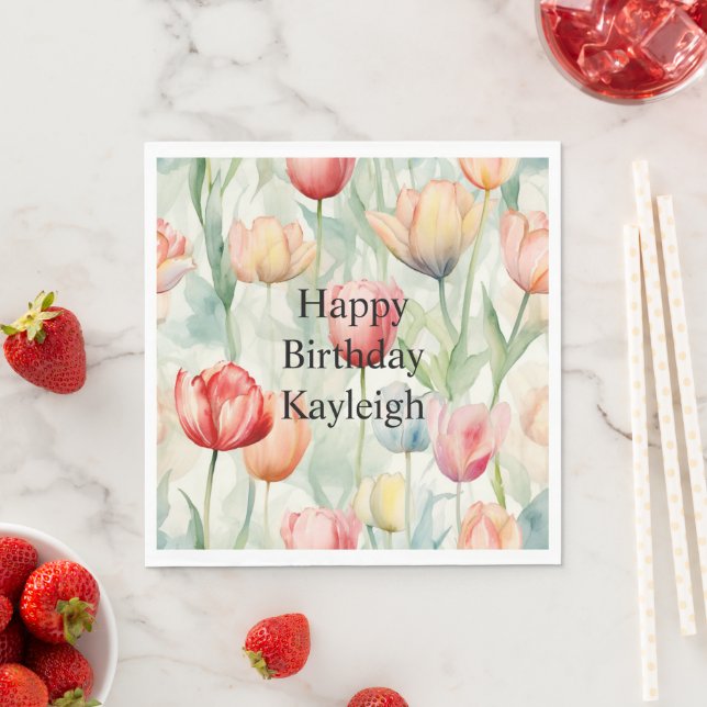 Serviette En Papier Ferme Rouge Fleurs de tulipe jaune Anniversaire (En situation)