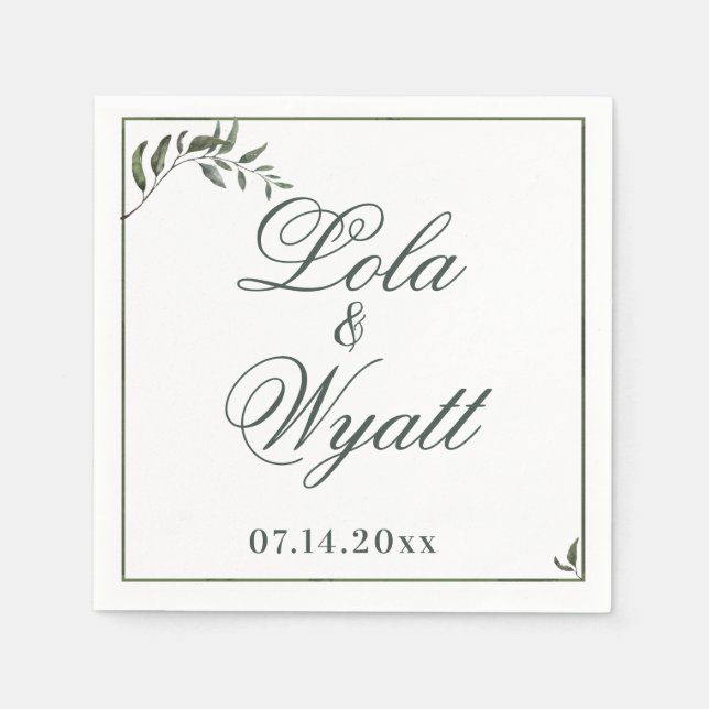 Serviette En Papier Fern Green Willow Branch Mariage élégant (Devant)