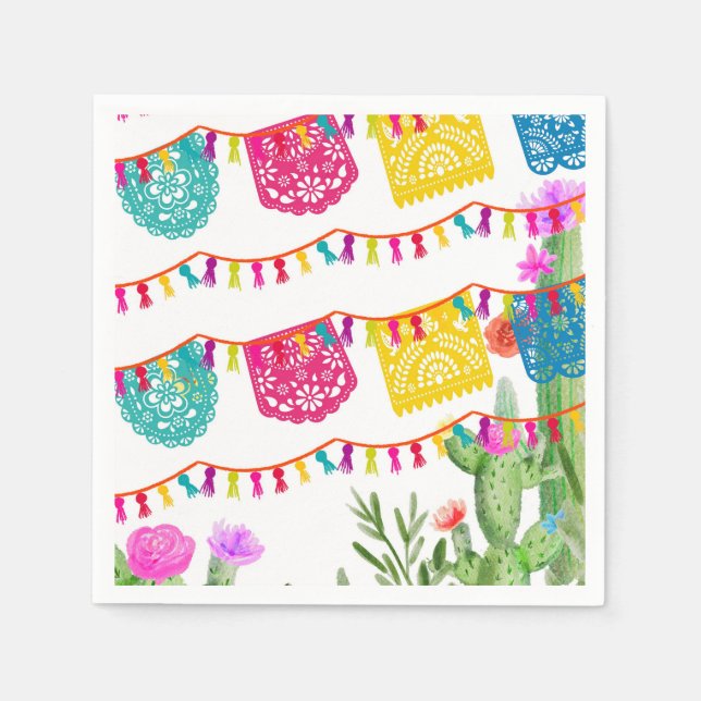 Serviette En Papier Festa Mexicaine Bannières Floral Cactus Napkins (Devant)