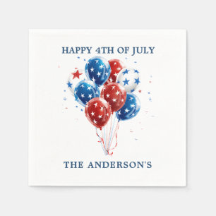 Serviette En Papier Festif aquarelle rouge bleu ballons drapeau améric