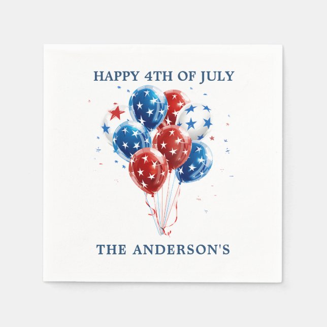 Serviette En Papier Festif aquarelle rouge bleu ballons drapeau améric (Devant)
