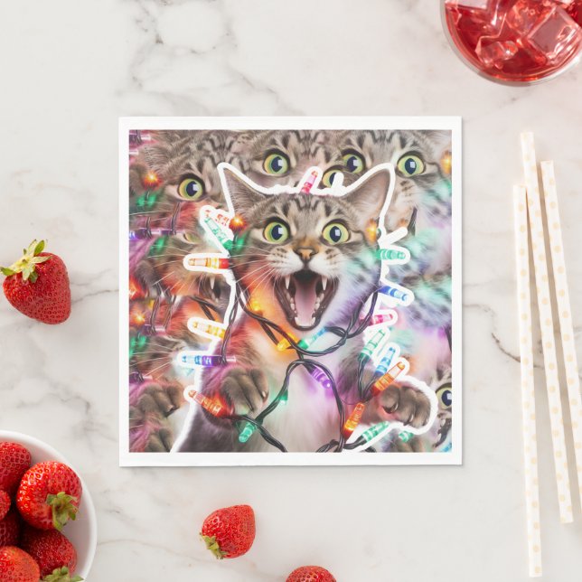 Serviette En Papier Festif Chat Noël de la fête de Naples (En situation)