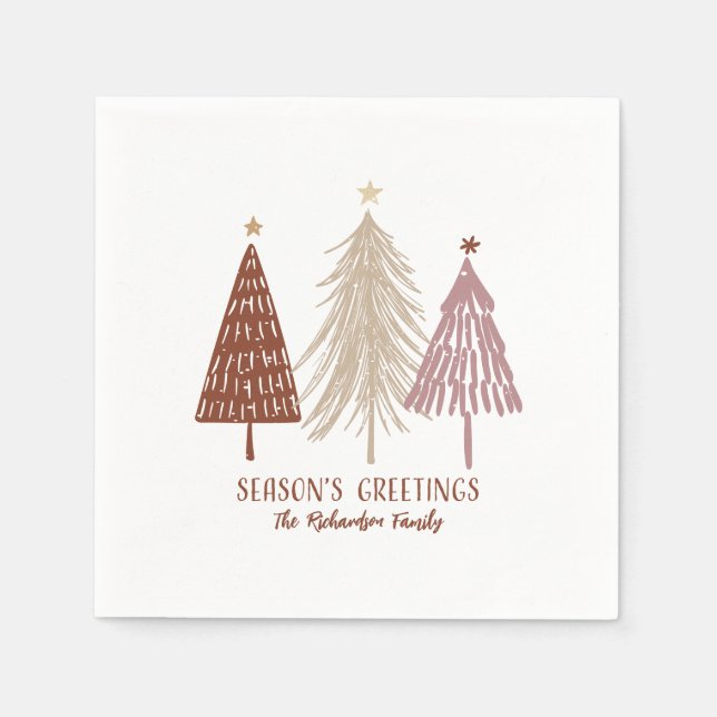 Serviette En Papier Festif de Noël Joyeuses Fêtes Arbres de vacances (Devant)