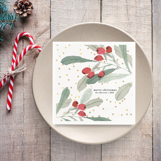 Serviette En Papier Festif Noël Botanical Dots Or (Créateur téléchargé)