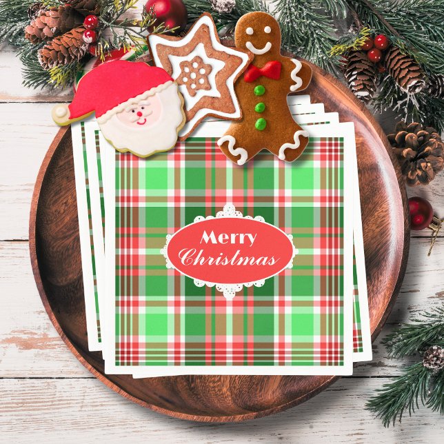 Serviette En Papier Festif personnalisé Rouge Vert blanc Noël (Créateur téléchargé)