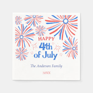 Serviette En Papier Festif rouge, blanc et bleu 4 juillet feux d'artif
