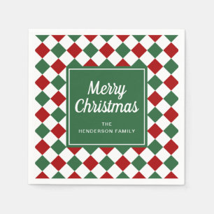 Serviette En Papier Festif Rouge et Vert chèque Joyeux Noël