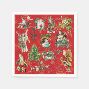 Serviette En Papier Festif Rouge Vintage Rétro Noël