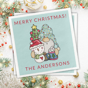 Serviette En Papier Festif rustique Gnome Snowman Joyeux Noël fête