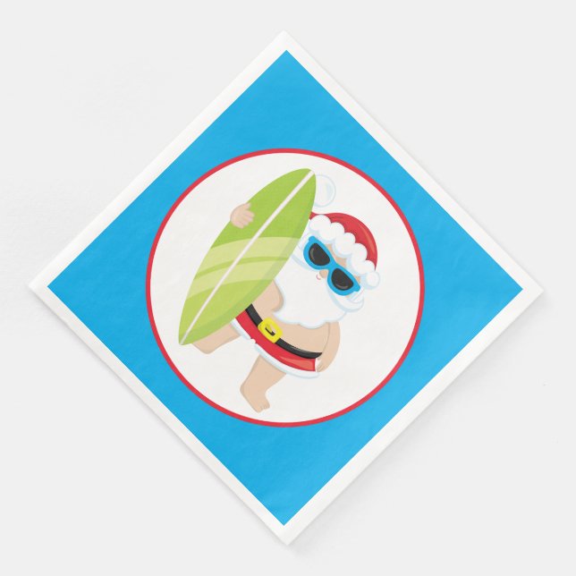 Serviette En Papier Festif surfeur de Noël Père Noël Holiday (Coin)
