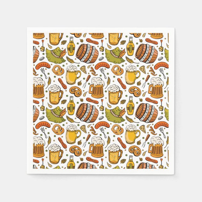 Serviette En Papier Festive allemand Oktoberfest Bière et saucisses (Devant)