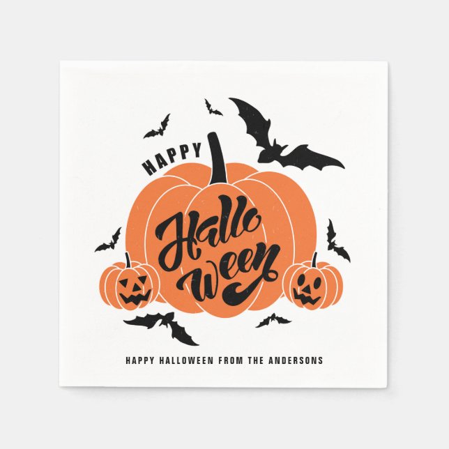 Serviette En Papier Festive Citrouille Éffrayante fête d'Halloween (Devant)