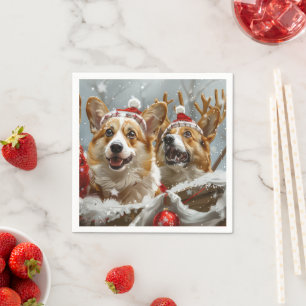 Serviette En Papier Festive de Noël de Chien de Corgi