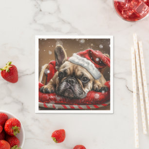 Serviette En Papier Festive de Noël de Chien de taureaux français