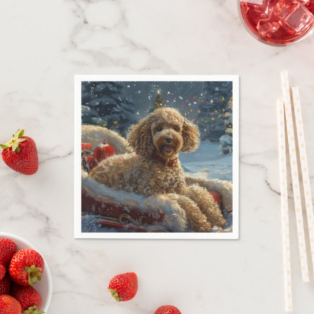Serviette En Papier Festive de Noël du chien de caniche (En situation)