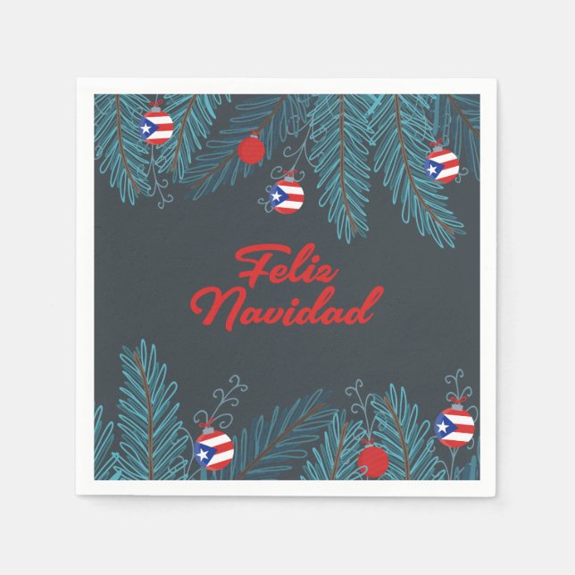 Serviette En Papier Festive Feliz Navidad Puerto Rican Paper Napkin (Devant)