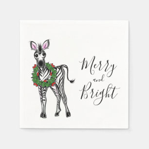 Serviette En Papier Festive Fête Zebra illustration, Holly wreath