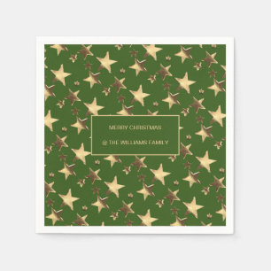Serviette En Papier Festive Green and Gold Christmas Stars Ajouter un 