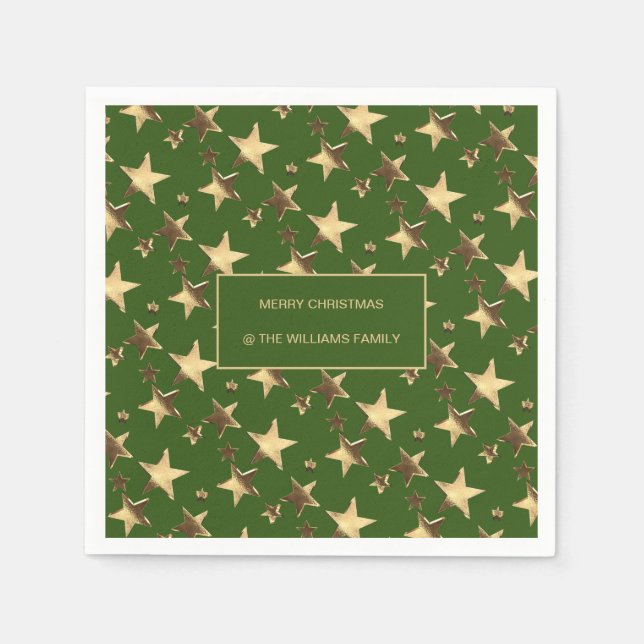 Serviette En Papier Festive Green and Gold Christmas Stars Ajouter un  (Devant)