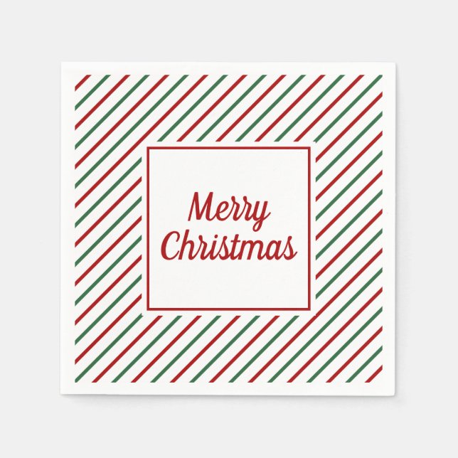 Serviette En Papier Festive Green Red Stripes Noël (Devant)