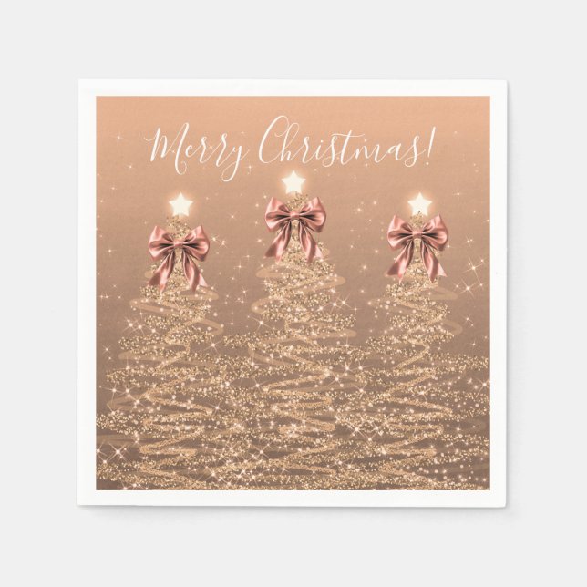 Serviette En Papier Festive Holiday Rose Gold Christmas Trees Bows (Devant)