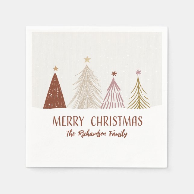 Serviette En Papier Festive Joyeux Arbres de Noël Fête Papier (Devant)