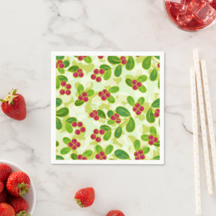 Serviette En Papier Festive Motif de fruits de canneberge, vert