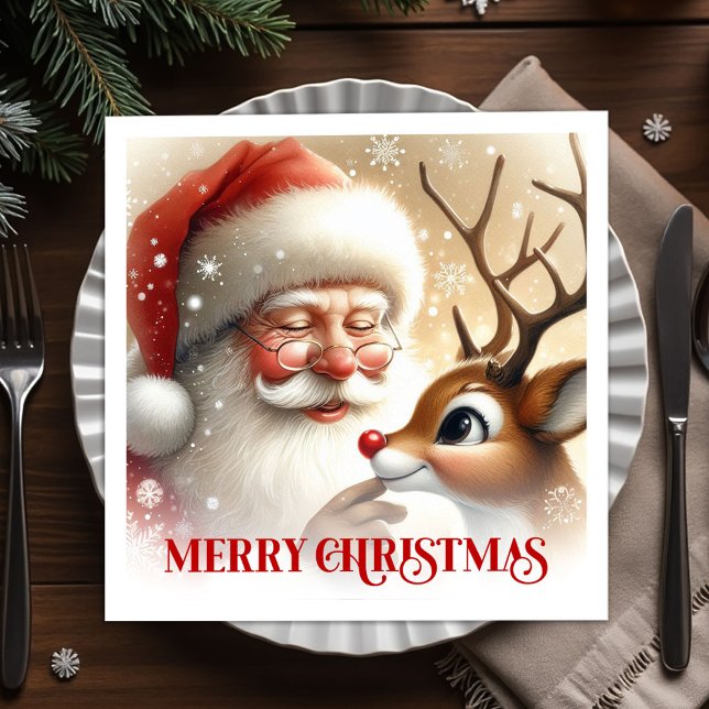 Serviette En Papier Festive Santa Claus Rudolph Holiday Dinner Party  (Festive Santa Claus Rudolph Holiday Dinner Party Napkins

)