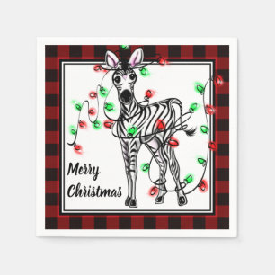 Serviette En Papier Festive vacances Zebra, Twinkle lumières, plaid