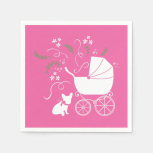 Serviette En Papier Fête à thème Bulldog en France - rose Baby shower