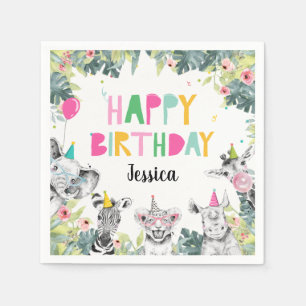 Serviette En Papier Fête Animaux Fille Safari Animaux Anniversaire Fêt