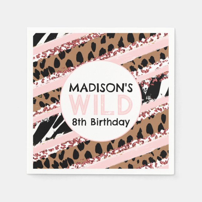 Serviette En Papier Fête Animaux Wild Safari Rose fille Anniversaire (Devant)