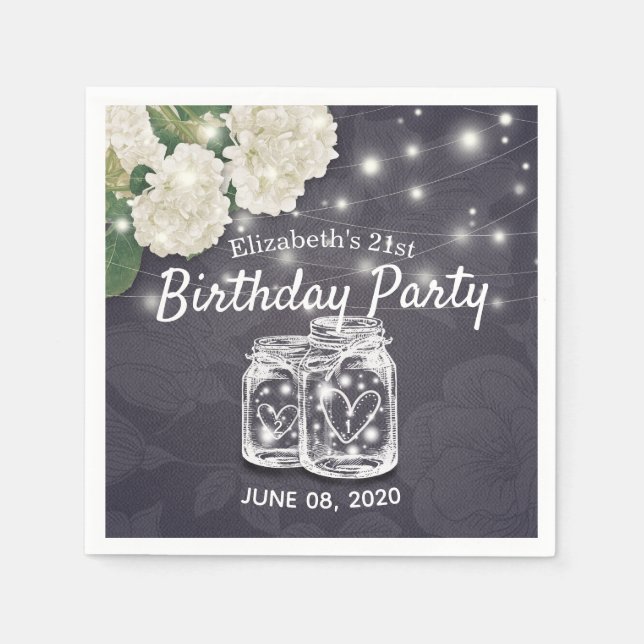 Serviette En Papier Fête Anniversaire Mason Jars String Fleurs (Devant)