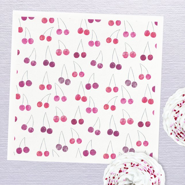 Serviette En Papier Fête aquarelle cerise  (Cherry pattern watercolor party paper napkins)