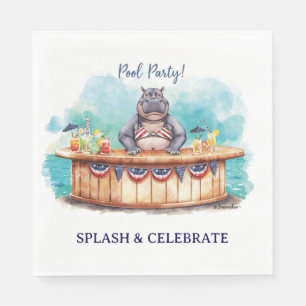 Serviette En Papier Fête au bord de la piscine le 4 juillet avec Hippo