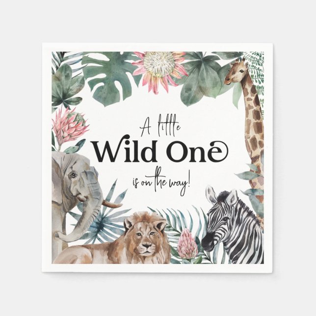 Serviette En Papier Fête Baby shower Wild One Safari Animaux (Devant)
