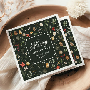 Serviette En Papier Fête botanique de Noël d'hiver